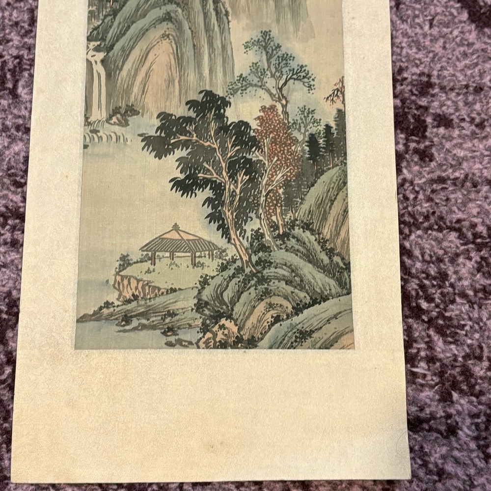 Traditional Chinese Landscape Scroll Art * Mountains Water Building GUC Vintage
